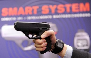 An early prototype of the Armatix iP1 smart gun is shown at the International Weapons trade fair in Germany. The company was once at the forefront of the smart gun industry, but has struggled to gain traction in the lucrative US gun market. (Photo: JOERG KOCH/AFP/Getty Images)